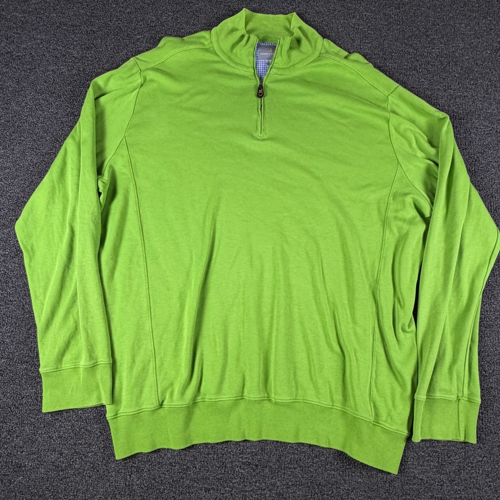 Thomas Dean Pullover Mens XL Quarter Zip Lime Green Pima Cotton EUC